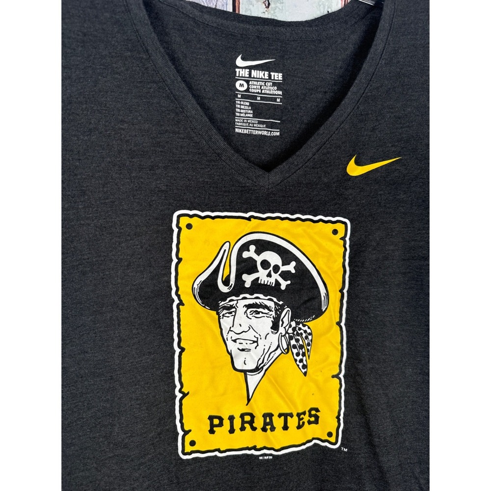 Nike Pittsburgh Pirates Womens Med V-Neck Graphic Tee Cooperstown Charcoal Grey
